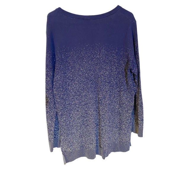Soma Lurex V-Neck Sweater Tunic Galaxy Blue Silver Sparkles Long Sleeve Medium - Picture 5 of 9